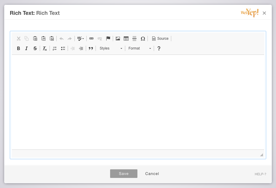 The Rich Text editor window, with the CKeditor formatting controls activated.