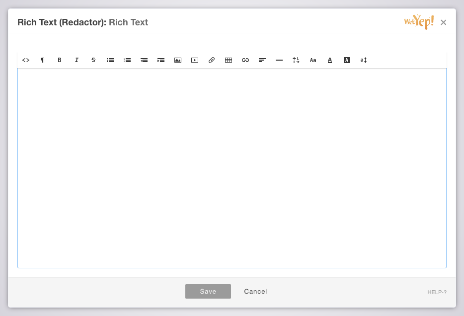 The Rich Text editor window, with the Redactor formatting controls activated.