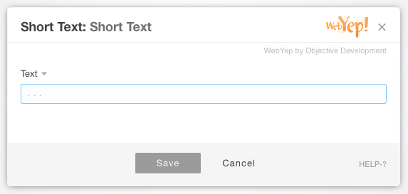 The Short Text editor window.